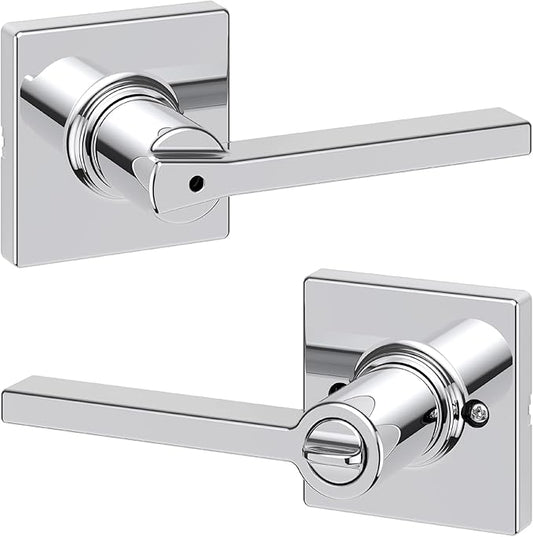 Kwikset Casey Interior Privacy Door Handle with Lock, Door Lever For Bathroom and Bedroom, Polished Chrome Reversible Keyless Turn Lock