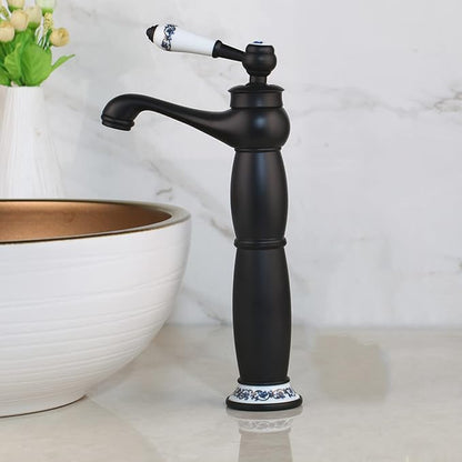 Vintage Bathroom Faucet, Antique Brass Sink, Hot and Cold Mixer Tap, Single Handle, Gold(Black B)