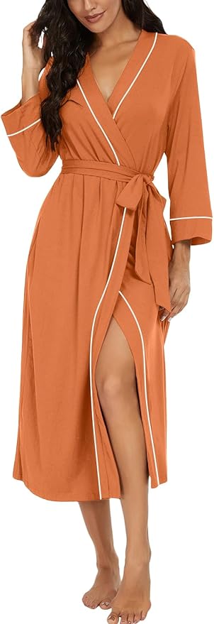 PrinStory Womens Robe Long Knit Bathrobe Lightweight Soft Robes Ladies Bath Robe