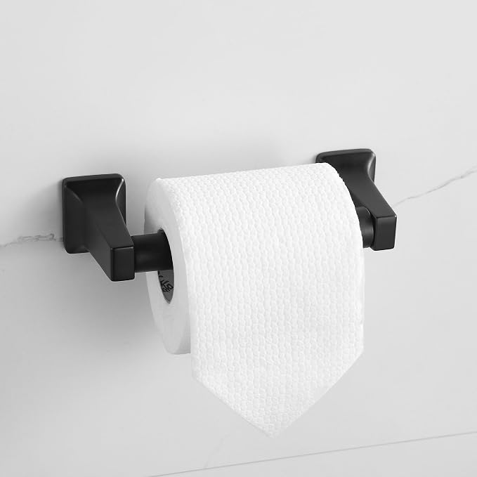 4 Pieces Bathroom Hardware Accessories Set, Stainless Steel 24 inch Towel Bar, Towel Rack, Robe Hook, Toilet Paper Holder for Bathroom Wall Mounted (Matte Black)