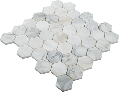 MSI Calacatta Cressa 12 in. x 12 in. Hexagon Honed Marble Tile – Kitchen Backsplash, Bathroom Wall, Accent or Shower Wall, Mesh-Mounted Mosaic, White