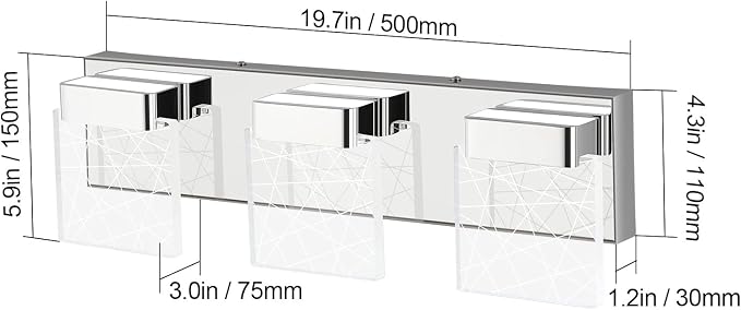Aipsun Modern Bathroom Vanity Light 3 Light Stainless Steel Chrome Vanity Lighting Fixtures LED Bathroom Lights 6000K