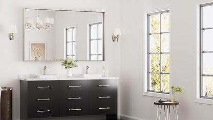 Keonjinn 60x36 Inch Nickel Bathroom Mirror for Over Sink, Modern Farmhouse | HD Tempered Glass, Vanity Mirror, Brushed Framed, Square Corner, Rectangular, Wall Mounted Mirrors, Aluminum Alloy