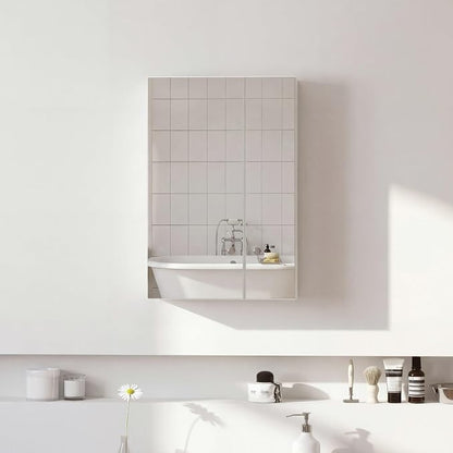 Panana Bathroom Cabinet Medicine Cabinets with Single Mirrored Door Wall Mounted Cabinet with Mirror, Storage Shelf with Adjustable Shelves Storage Organizer Kitchen Cupboard (White, 19.7x27.6 inch)