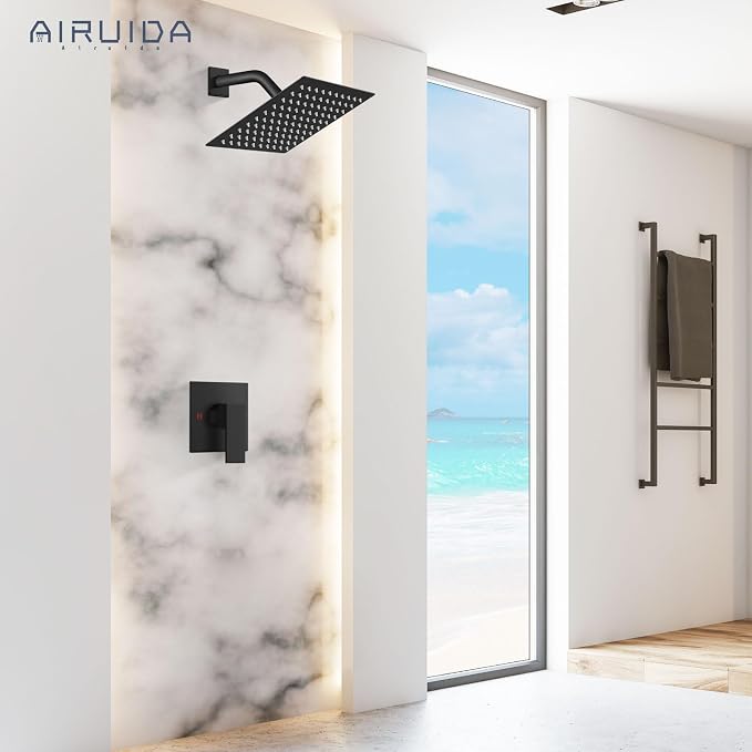 Airuida Matte Black Shower Faucet Set,8 Inch Shower Valve Kit | Square Showerhead,Female Thread Rough-in Valve,Bathroom Rain Shower System,Single Function Handle