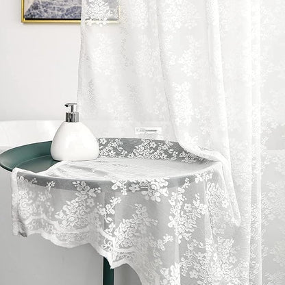 White Lace Shower Curtain 84 Inches Long with Attached Valance, 72x84 | Sheer White Floral Lace with Scalloped Trim, Light-Filtering, Adding Farmhouse Charm to Tall Bathrooms and Tubs