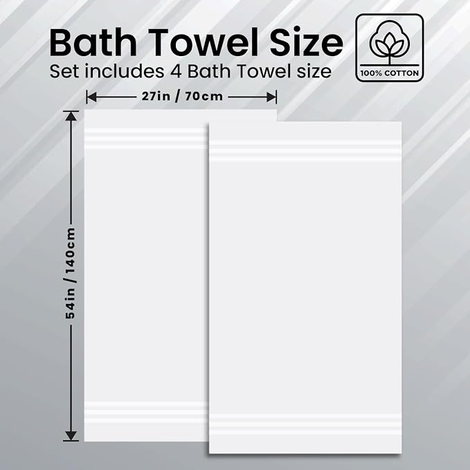 Infinitee Xclusives 100% Ring-Spun Cotton Bath Towels for Bathroom - Pack 2 | Luxury Super Soft, Absorbent & Quick-Drying |27x54 inches| Large Bathroom Towels Set |600 GSM| Gym, Shower, Spa & Hotel Use
