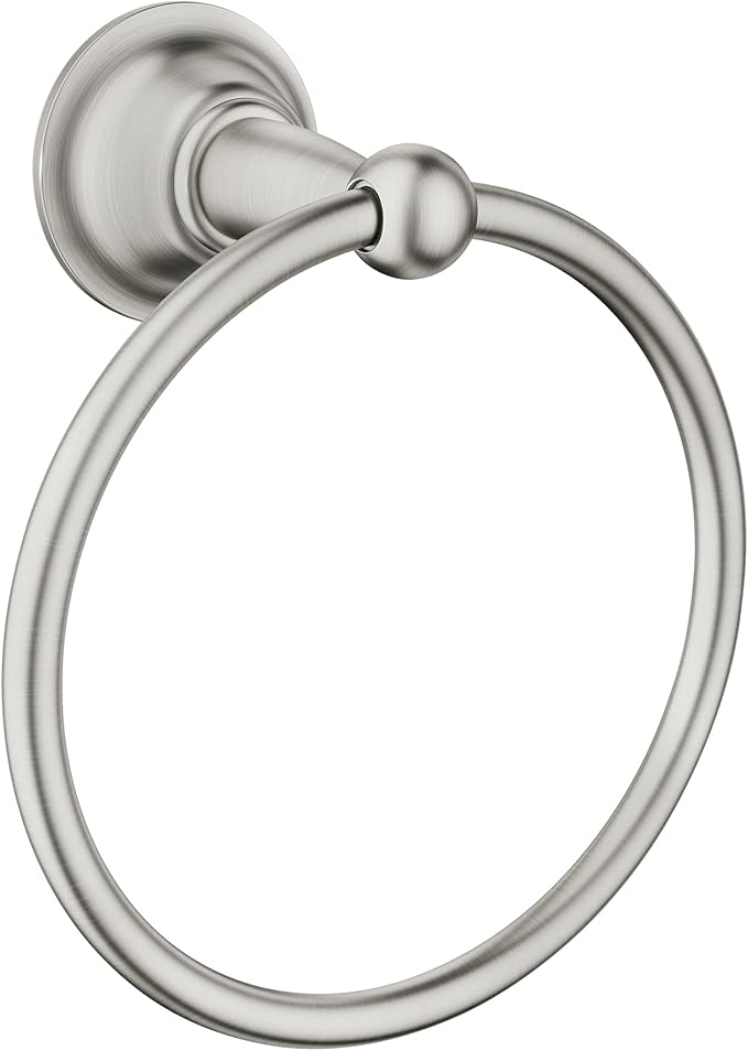 Moen DN6886BN Sage Single Post Bathroom Hand Towel Ring, Spot Resist Brushed Nickel