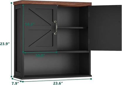Smuxee Farmhouse Bathroom Cabinet Wall Mounted, Black Medicine Cabinet with Adjustable Shelf, Bathroom Cabinet for Living Room, Laundry Room