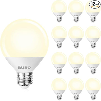 BUBO Vanity Light Bulbs 60 Watt Equivalent, Bathroom Light Bulbs Warm White 3000K, G25 Globe Round Bulb 800 Lumens, E26 Medium Base, 7W, Non-Dimmable, 12 Pack