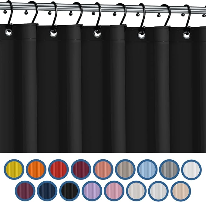 No Smell Shower Curtain Liner 72x72 Black - PEVA Plastic Shower Curtain for Bathroom, PVC-Free Waterproof Black Shower Liner with Metal Grommets and Magnet-Weighted Bottom Hem - Washable Liner
