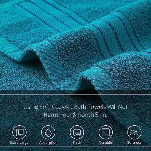 COZYART Luxury Bath Towels 2 PCS, Teal 100% Turkish Cotton 650 GSM
