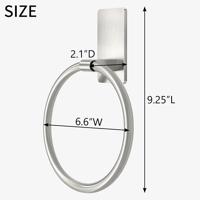 STWWO Hand Towel Holder for Bathroom, Brushed Nickel Towel Ring Adhesive | Bathroom Towel Holder Self Adhesive for Bath RV Kitchen, No Drill Hole