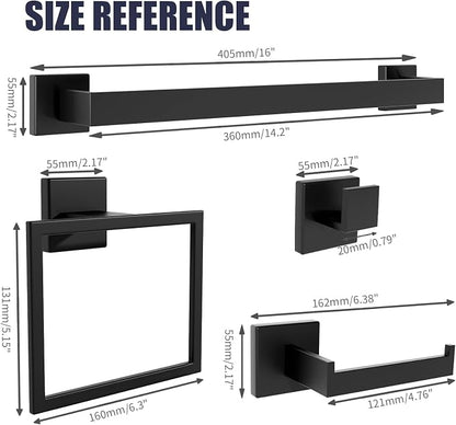 Bathroom Hardware Accessories Set: Bath Towel Bar Set, Towel Racks for Bathroom Wall Mounted, SUS304 Stainless Steel (Matte Black, 10-Pieces)