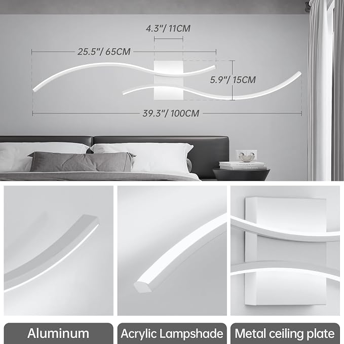 CANEOE Modern Led Wall Light Set of 2, 39inch Indoor Led Wall Sconce Lighting, Bathroom Vanity Light Fixtures Over Mirror for Living Room Hallway Bedroom Bedside Wall Lamp (White,6000K,2 Packs)