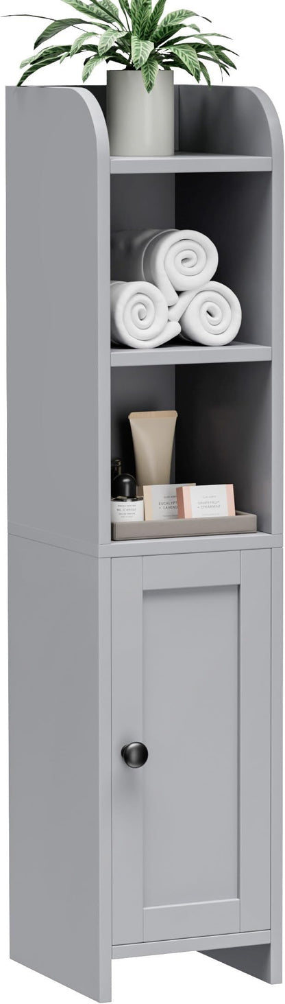 Homhedy Small Bathroom Storage Cabinet, Narrow Toilet Paper Cabinet | Corner Floor Cabinet with Door and Shelves, Slim Bathroom Cabinet for Small Spaces, 7.9" D x 7.1" W x 31" H, Gray