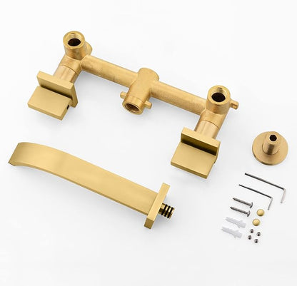 sumerain Gold Bathroom Faucet Wall Mount Bathroom Sink Faucet with Rough in Valve