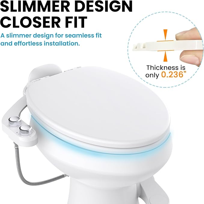 RV Bidet Toilet Seat Attachment Support for SEAFLO, RV Bidet for Camper Toilet, Self/Rear/Front Cleaning, Non-Electric Adjustable Water Pressure, Fresh Water (Chrome Knob for SEAFLO)