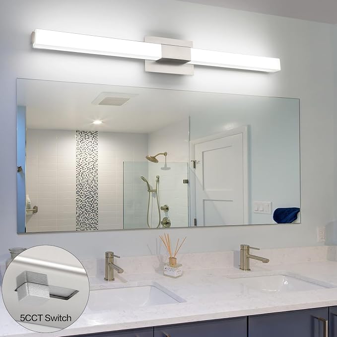 Bathroom Vanity Light Brushed Nickel, Modern LED Bathroom Lighting Fixtures Over Mirror, 5CCT Dimmable 40 Inch Vanity Lighting Fixtures for Bath