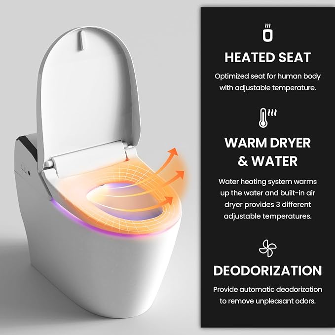 VOVO STYLEMENT TCB-8100N Smart Toilet for bathrooms, Elongated One Piece Toilet with Soft Close Lid, Auto Dual Flush, Heated Seat, Made in Korea