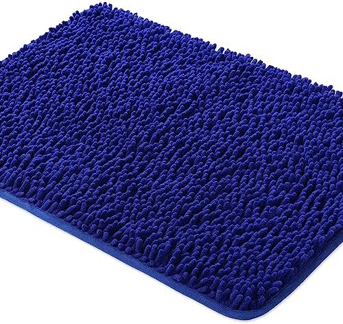 Yeaban Chenille Royal Blue Bathroom Rug 24"x36", Non-Slip Rubber Backing