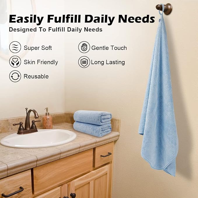 Orighty Bath Towels, Soft Feel Bath Towel, 2 Pack (27'' x 54'') | Highly Absorbent, Quick Drying Microfiber Towels for Body, Sport, Yoga, SPA, Fitness, Bathroom - Blue