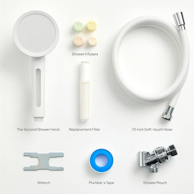 SecondShower Filtered Shower Head with Handheld for Hard Water - NSF Certified 99.9% Chlorine Removal, High Pressure, Korean Vitamin C Filter for Soft Skin & Hair (Pure Silver)