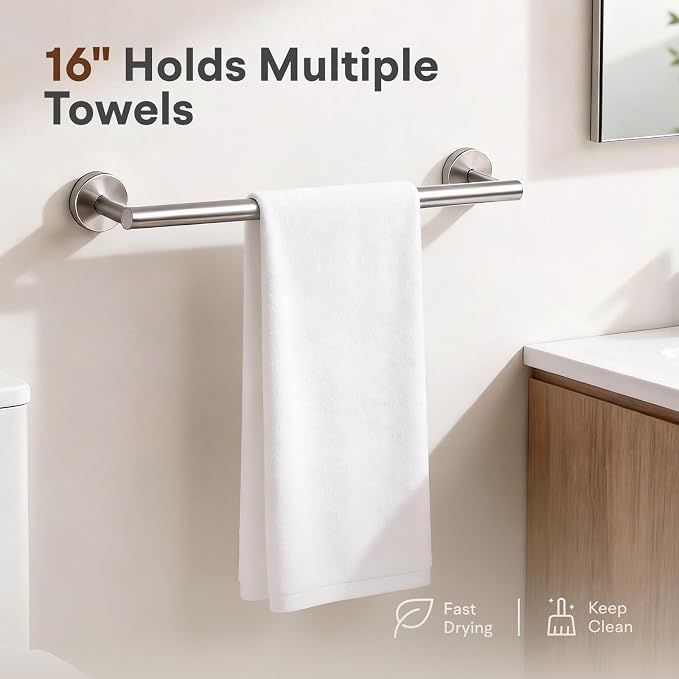 16 Inch Brushed Nickel Bathroom Towel Bar, 2 Pieces Towel Racks for Bathroom SUS304 Thicken Stainless Steel Towel Holder