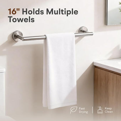 16 Inch Brushed Nickel Bathroom Towel Bar, 2 Pieces Towel Racks for Bathroom SUS304 Thicken Stainless Steel Towel Holder