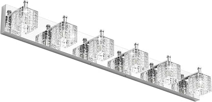 Ralbay Modern Crystal Bathroom Light Fixtures 6 Lights LED Modern Chrome Vanity Light Fixtures Over Mirror Crystal Bathroom Vanity Lights
