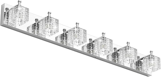 Ralbay Modern Crystal Bathroom Light Fixtures 6 Lights LED Modern Chrome Vanity Light Fixtures Over Mirror Crystal Bathroom Vanity Lights