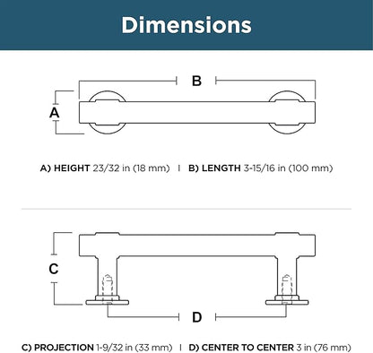 Franklin Brass Francisco (1-Pack) Cabinet Handles 3" Hole Center Pulls | Soft Iron Hardware for Kitchen Drawers, Dressers, Furniture P29520-SI-C