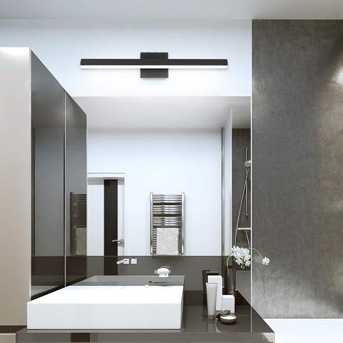 Aipsun 23.6 inch Modern Black Vanity Light LED Bathroom Vanity Light Fixtures Black Wall Light for Bathroom (White Light)