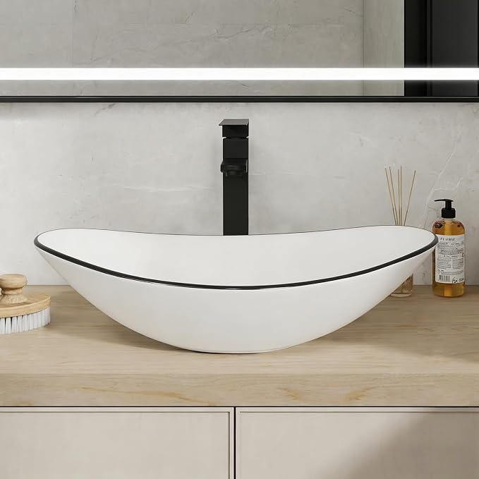 32 Inch Bathroom Vanity with Sink, Traditional Freestanding Black Bathroom Vanity Cabinet with Four Drawers, Pedestal Cabinet with White Boat Ceramic Sink with Black Trim