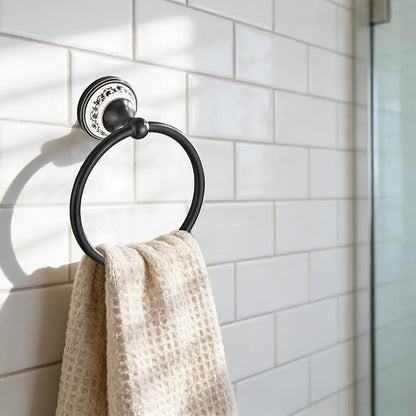 Black Towel Ring, Hand Towel Holder for Bathroom Wall | Heavy-Duty Zinc Alloy Hand Towel Racks, Screw-In Wall-Mounted for Bathroom & Kitchen YIGUANXIN