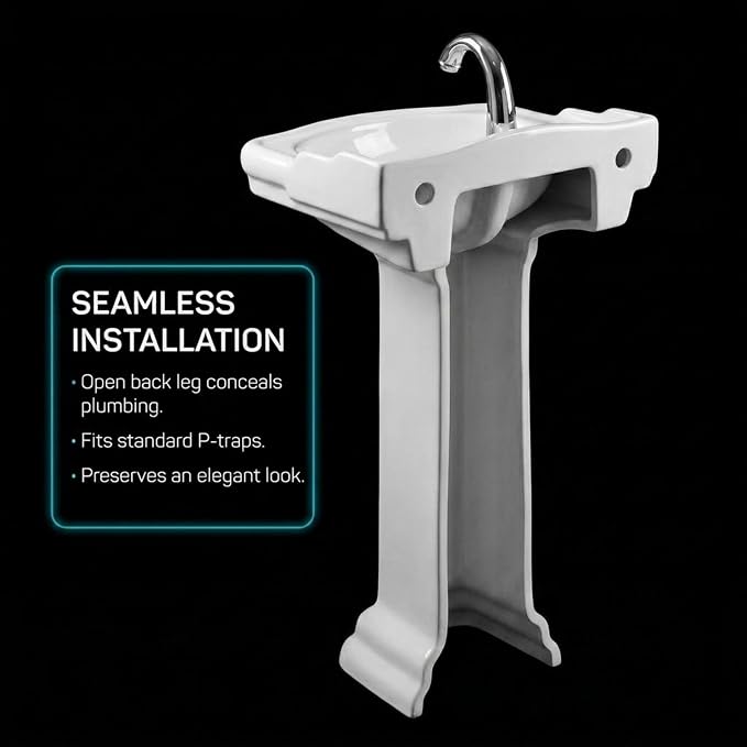 Roosevelt Bathroom Pedestal Sink – 18-Inch Small Pedestal Sink, Durable Vitreous China Ceramic with Single Hole Bathroom Sink Faucet – Ideal for Modern Bathrooms