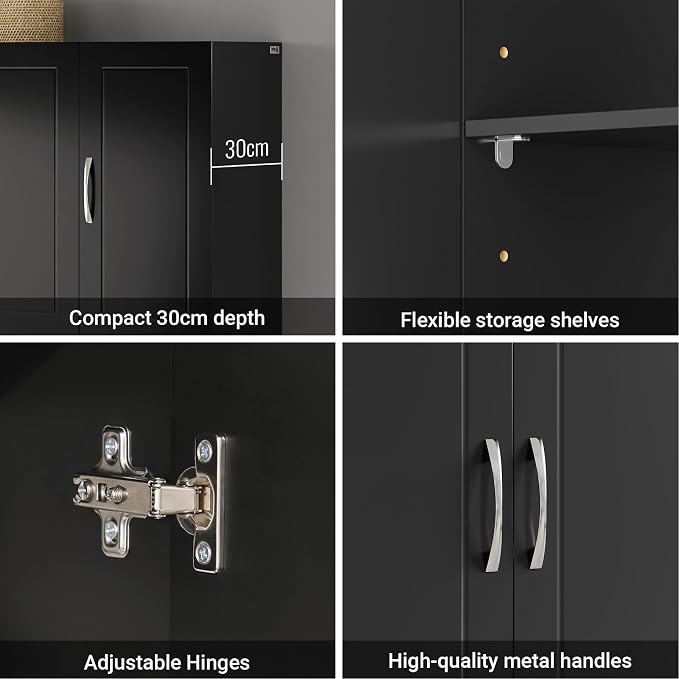 SoBuy Bathroom Wall Cabinet, Large 3-Door, 23.6 x 11.8 x 35.4 in, Black | 3-Door Wall Mount Storage Cabinet With Adjustable Shelf, Large Hidden Bathroom Cabinet For Multi-Room Use, FRG231-L-SCH