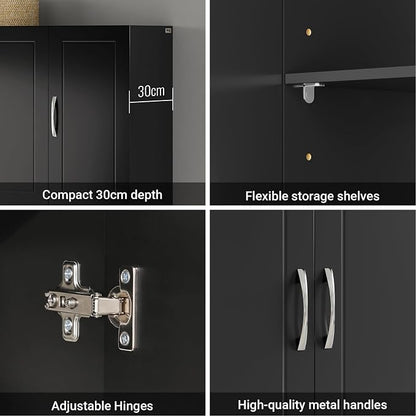 SoBuy Bathroom Wall Cabinet, Large 3-Door, 23.6 x 11.8 x 35.4 in, Black | 3-Door Wall Mount Storage Cabinet With Adjustable Shelf, Large Hidden Bathroom Cabinet For Multi-Room Use, FRG231-L-SCH