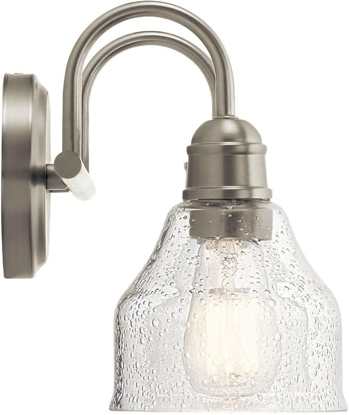 KICHLER Avery 15" Bathroom Vanity Industrial 2 Light Wall Fixture with Clear Seeded Glass in Natural Brass, for Bathroom (8.25" x 15" x 9.5") 45972NBR