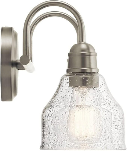 KICHLER Avery 15" Bathroom Vanity Industrial 2 Light Wall Fixture with Clear Seeded Glass in Natural Brass, for Bathroom (8.25" x 15" x 9.5") 45972NBR