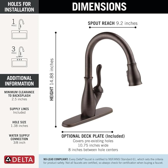 Delta Leland Oil Rubbed Bronze Kitchen Faucet with Pull Down Sprayer, Traditional Single Hole Kitchen Sink Faucet, Single Handle, Venetian Bronze 9178-RB-DST