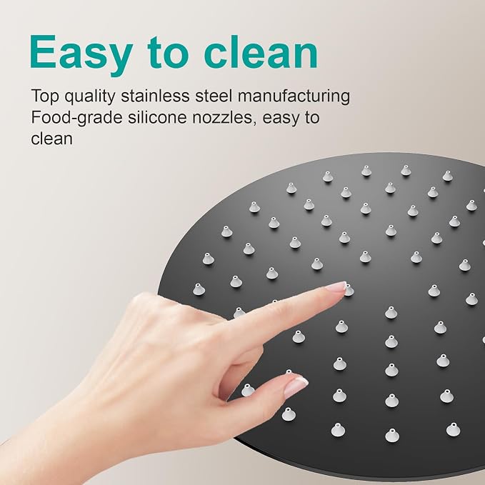 All Metal Rain Shower Head - Heavy Duty Stainless Steel, Easy Install, High Water Flow, Ultra-Thin Modern Design for Bathroom (D-Matte Black, 8)