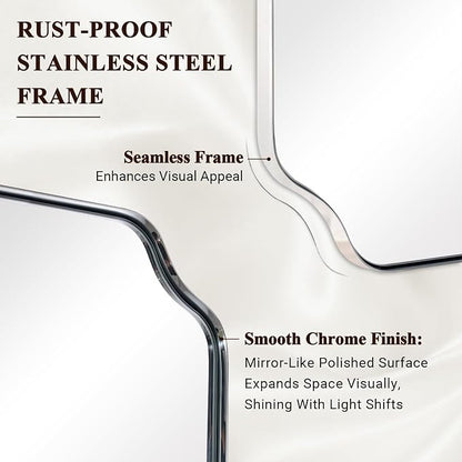 Chrome Bathroom Mirror, 24x36 Inch Polished Chrome Rectangle Mirror, Scalloped Bathroom Mirror with Stainless Steel Metal Frame, Thin Frame Deep 1’’