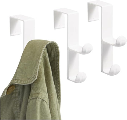 iDesign Over the Door Plastic Dual Hook Hanger for Coats, Jackets, Hats, Robes, Towels, Ideal for Bathroom, Bedroom, Mudroom, Set of 3, White