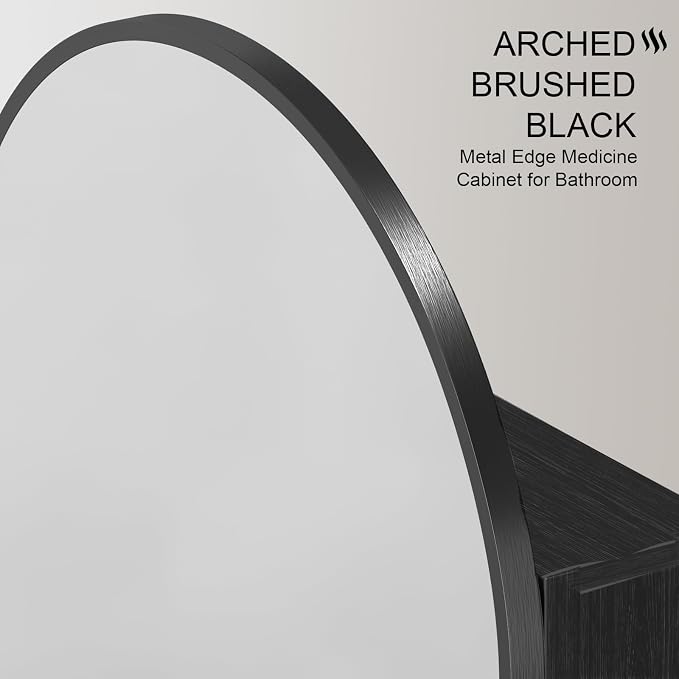 Recessed Medicine Cabinet with Mirror,Black Arched Medicine Cabinet,Arch Bathromm Medicine Cabinet Recessed,Metal Edge Bathroom Mirror with Storage,Surface Mount Mirrored Cabinets 16x31