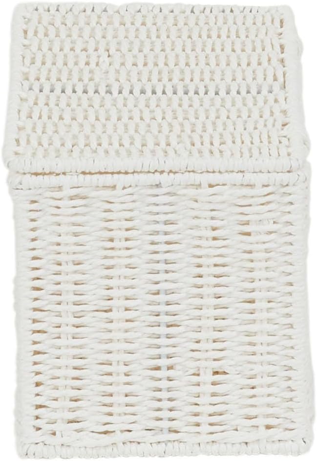 Household Essentials Small Handwoven Paper Rope Wicker Basket with Lid, White (Pack of 6)