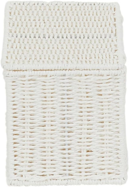 Household Essentials Small Handwoven Paper Rope Wicker Basket with Lid, White (Pack of 6)