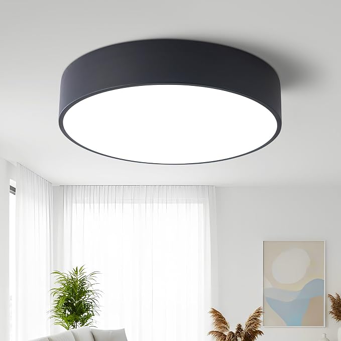 Modern LED Round Flush Mount Ceiling Light Fixture,Black,15.74 inch | Dimmable,36Watts,Bright Adjustment,5CCT 3000K/3500K/4000K/5000K/6000K,Matte,Metal,for Living Room,Kitchen,Bedroom,Bathroom