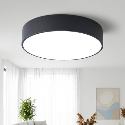 Modern LED Round Flush Mount Ceiling Light Fixture,Black,15.74 inch | Dimmable,36Watts,Bright Adjustment,5CCT 3000K/3500K/4000K/5000K/6000K,Matte,Metal,for Living Room,Kitchen,Bedroom,Bathroom