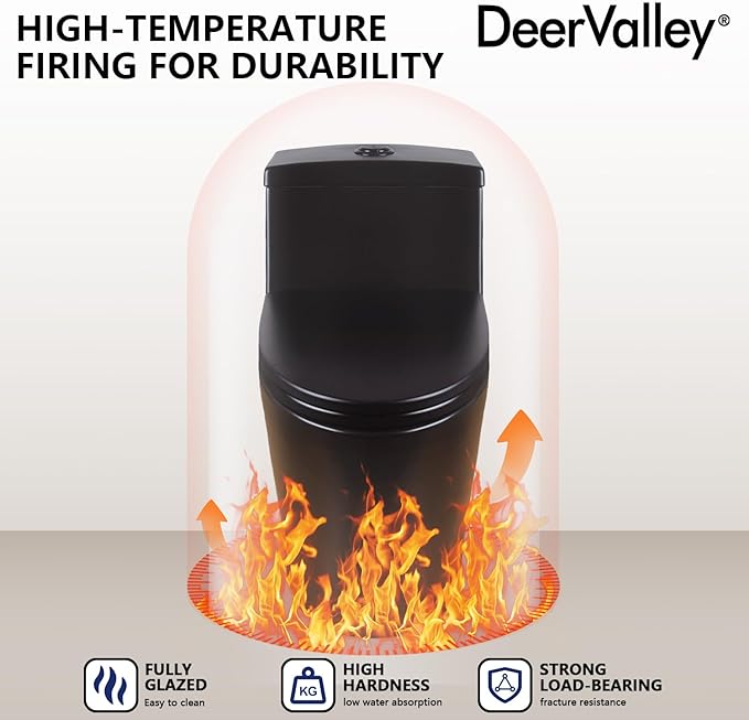 DeerValley One Piece Toilet Elongated 1.1/1.6 GPF Dual Flushing Toilets with 17" ADA Comfortable Chair Seat 12" Rough-In High-Efficiency Black Toilet DV-1F52636B